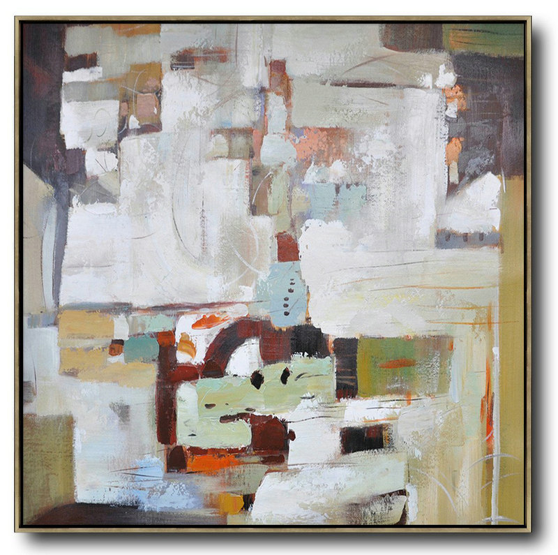 Oversized Contemporary Art,Contemporary Abstract Painting,Brown,White,Red,Dark Green